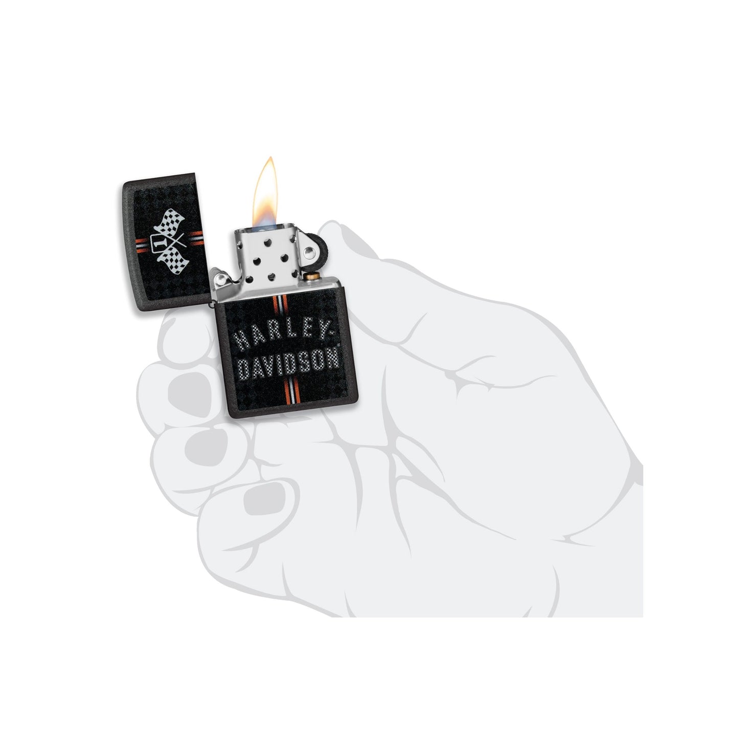 Zippo Harley-Davidson Checkered Flags Accendino Antivento Black Crackle con Grafica Racing - 48558