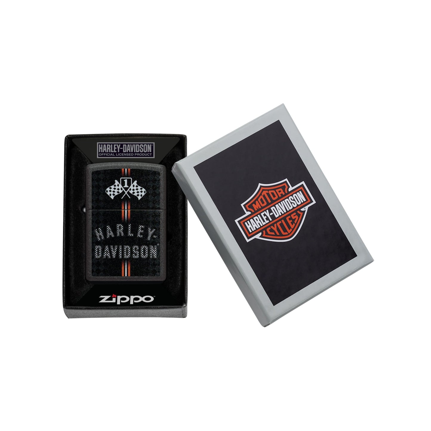 Zippo Harley-Davidson Checkered Flags Accendino Antivento Black Crackle con Grafica Racing - 48558