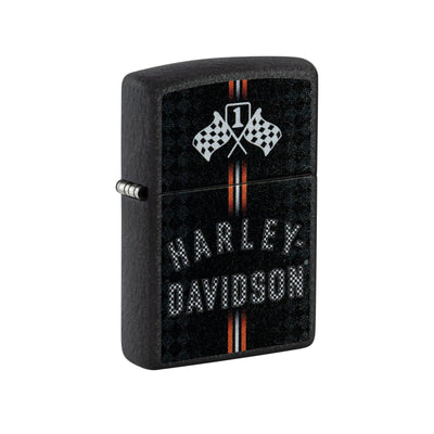 Zippo Harley-Davidson Checkered Flags Accendino Antivento Black Crackle con Grafica Racing - 48558