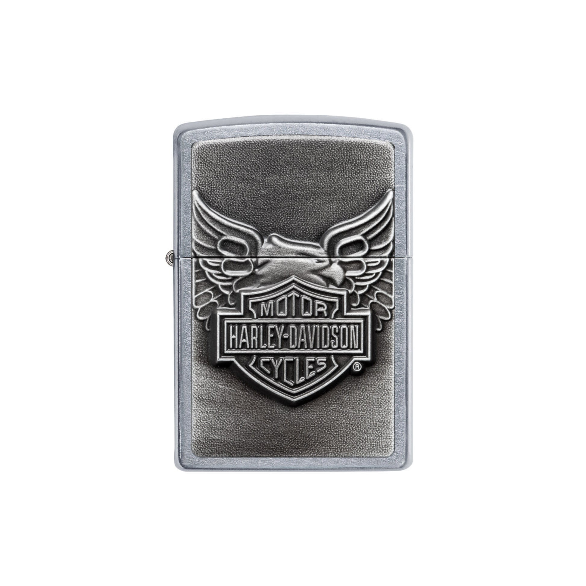 Dettaglio emblema tridimensionale Iron Eagle con aquila e scudo Harley Davidson Zippo
