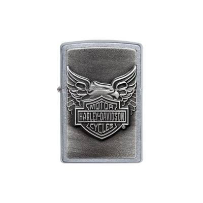 Dettaglio emblema tridimensionale Iron Eagle con aquila e scudo Harley Davidson Zippo