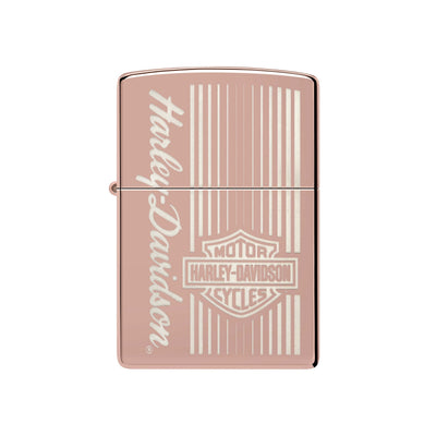 Dettaglio logo Harley Davidson inciso laser finitura Rose Gold Zippo 48992