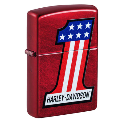 Zippo Harley-Davidson #1 Logo Accendino Antivento Candy Apple Red con Bandiera Americana - 47172