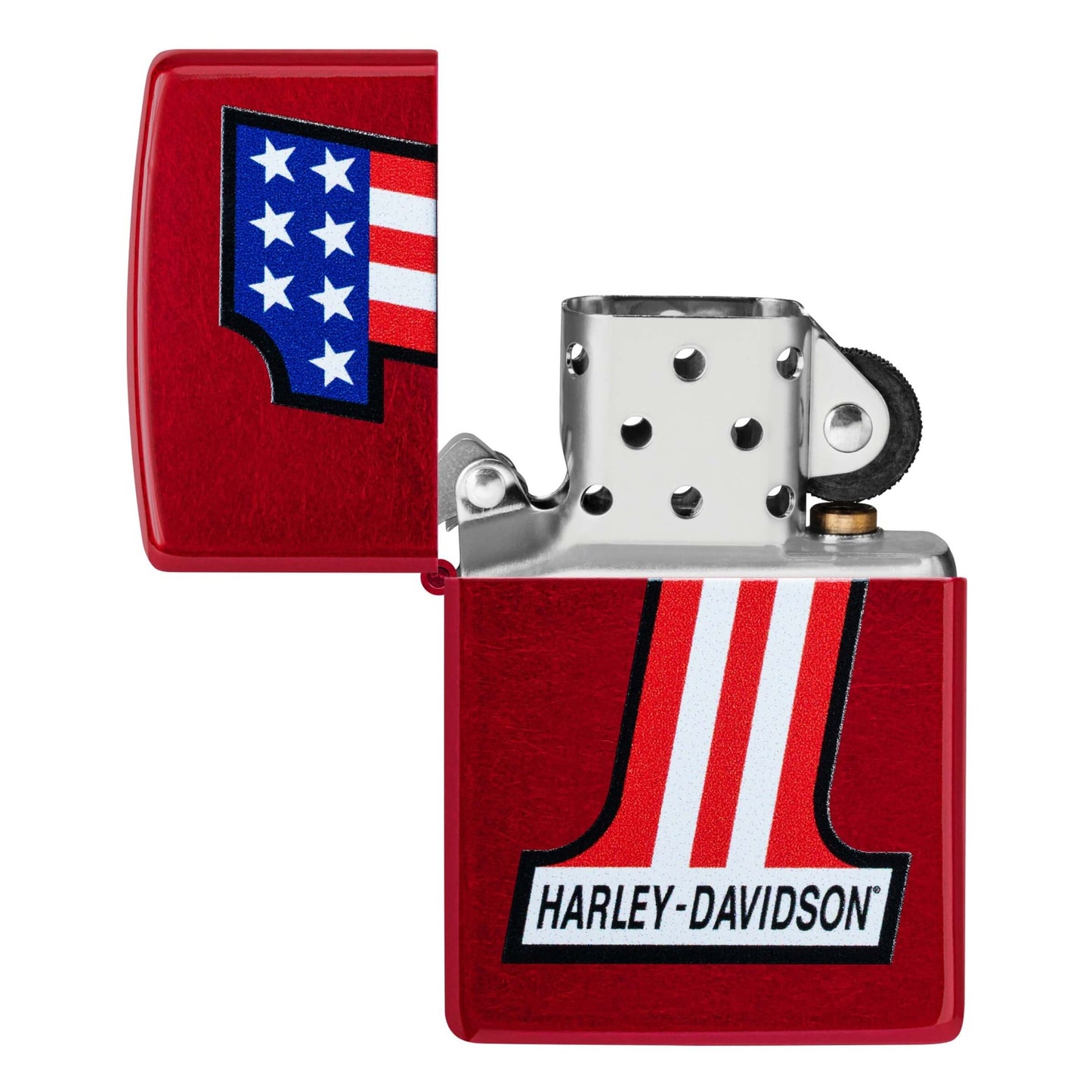 Zippo Harley-Davidson #1 Logo Accendino Antivento Candy Apple Red con Bandiera Americana - 47172