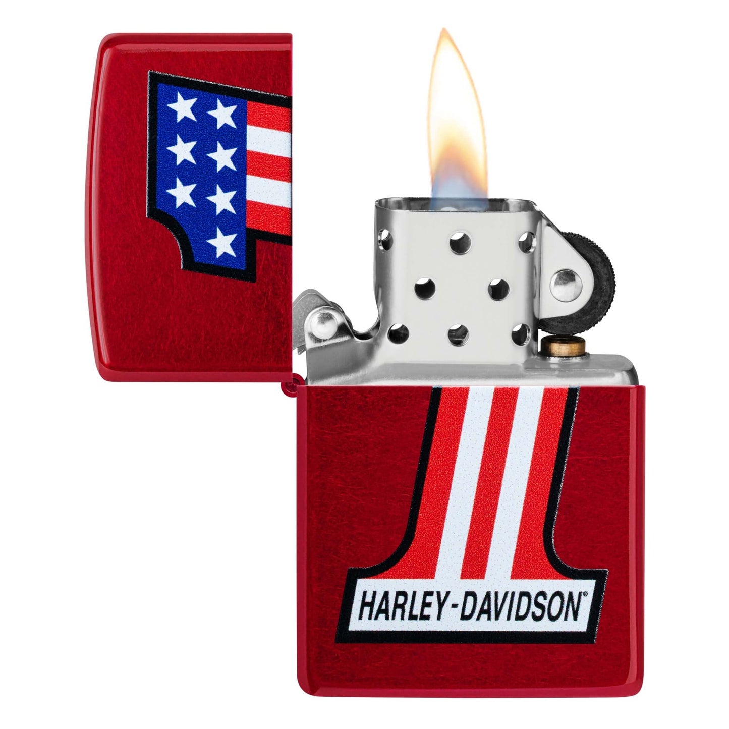 Zippo Harley-Davidson #1 Logo Accendino Antivento Candy Apple Red con Bandiera Americana - 47172