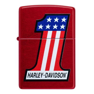 Zippo Harley-Davidson #1 Logo Accendino Antivento Candy Apple Red con Bandiera Americana - 47172