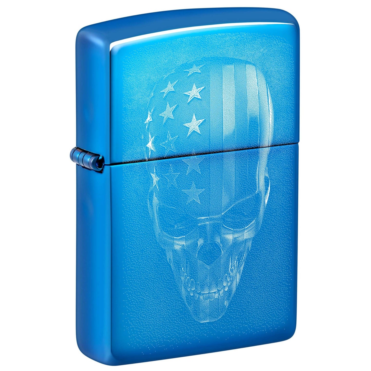 Accendino Zippo 48739 American Skull con teschio e bandiera americana su blu lucido