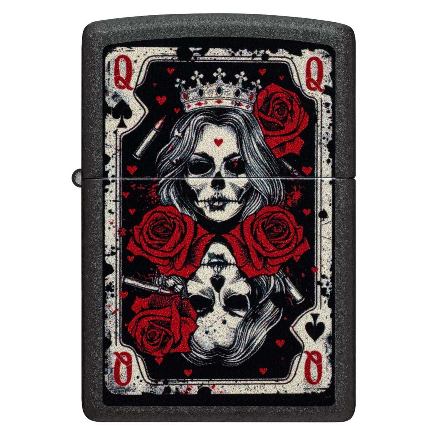 Zippo Skull Queen Card Accendino Antivento Black Crackle - 60007570