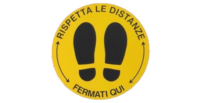 ADESIVI PRESCRIZIONI SICUREZZA ANTI-COVID BOLLO DA TERRA 33x33 cm