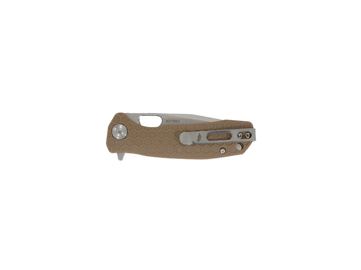 Honey Badger Tanto Small HB1342 tan, dettaglio manico FRN e flipper