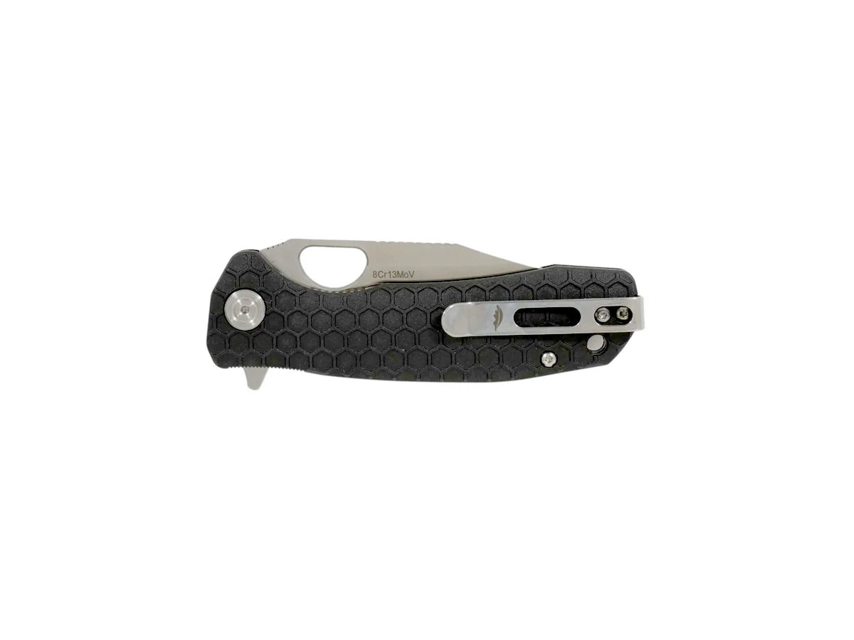Honey Badger Clip Point Large HB4063 nero, dettaglio manico FRN e flipper