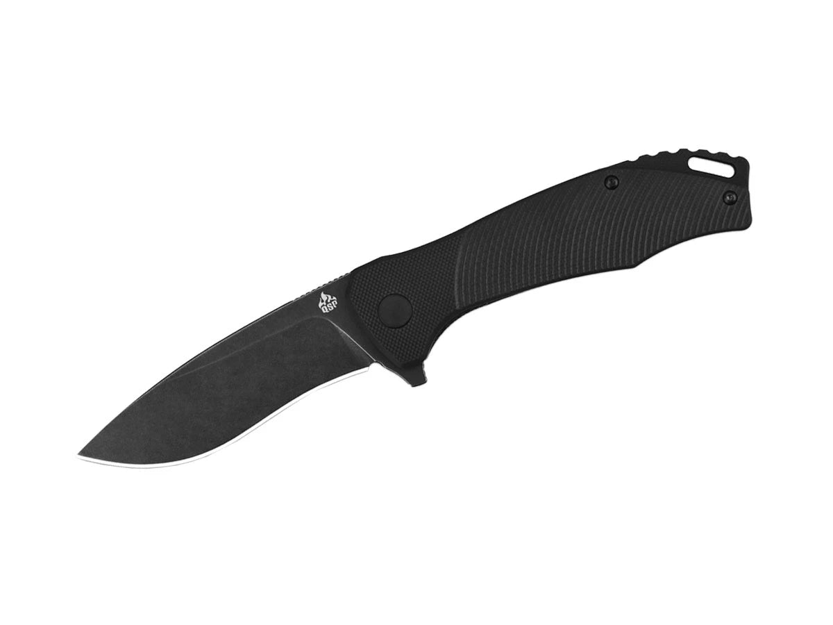 Coltello EDC QSP Raven G-10 D2 stonewash manico nero QS122-C2