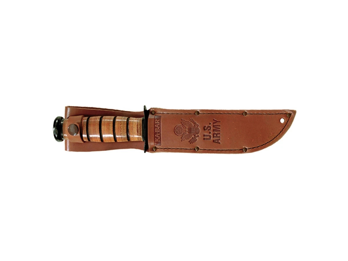 Ka-Bar US Army Fighting/Utility 1219 Combo dettaglio lama Cro-Van manico Kraton fodero cuoio