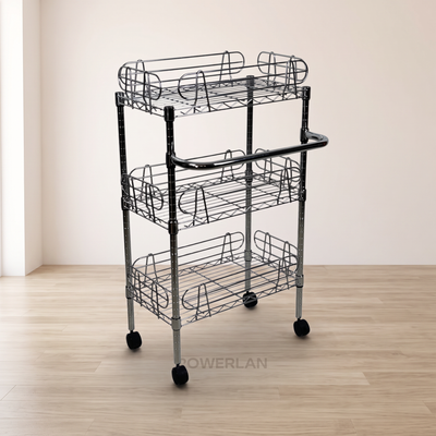 Metallika Carrello Modulare in Acciaio Cromato con Ruote, 3 Ripiani e Sponde Rimovibili