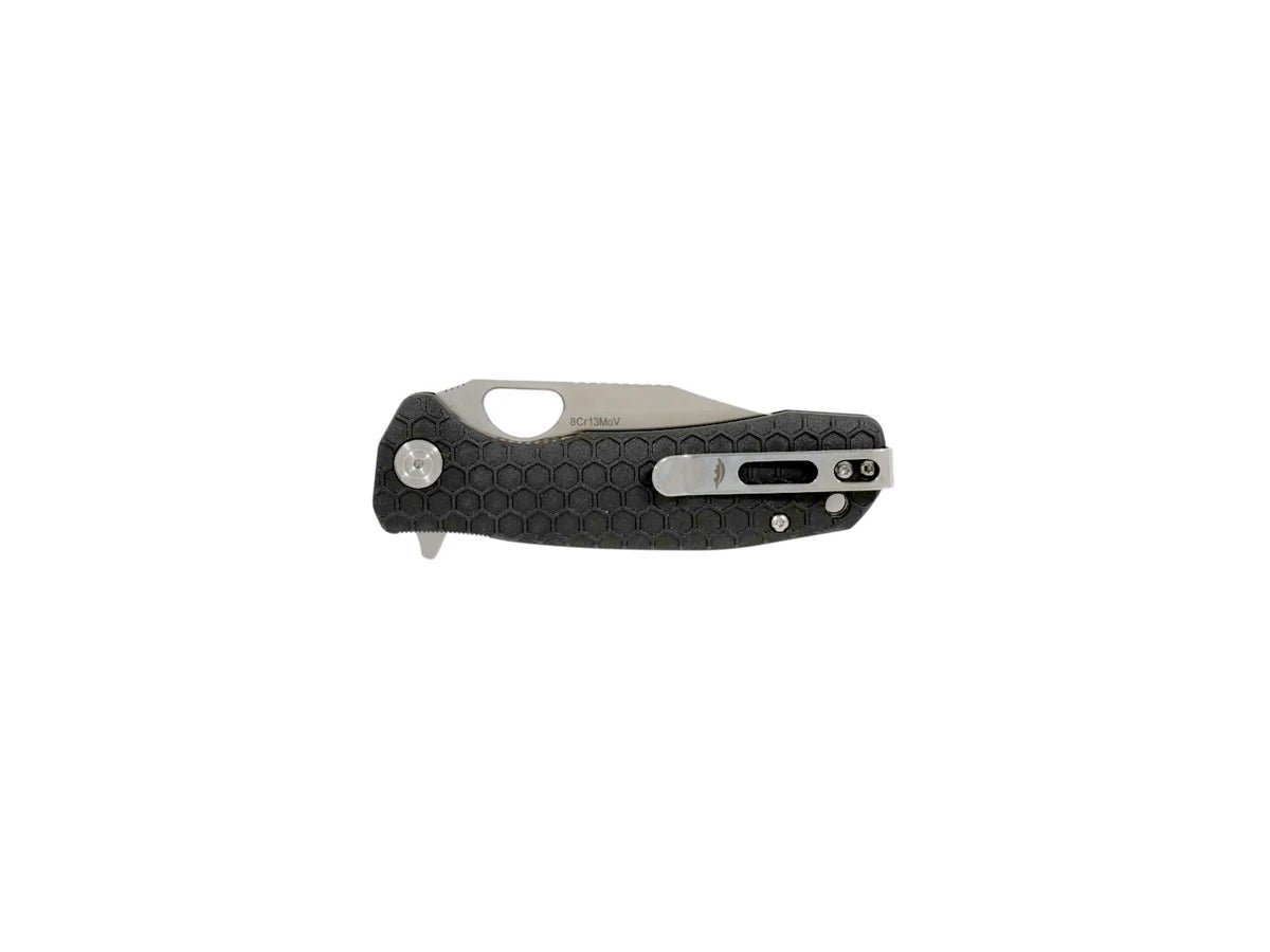 Honey Badger Clip Point Small HB4075 nero, dettaglio manico FRN e flipper