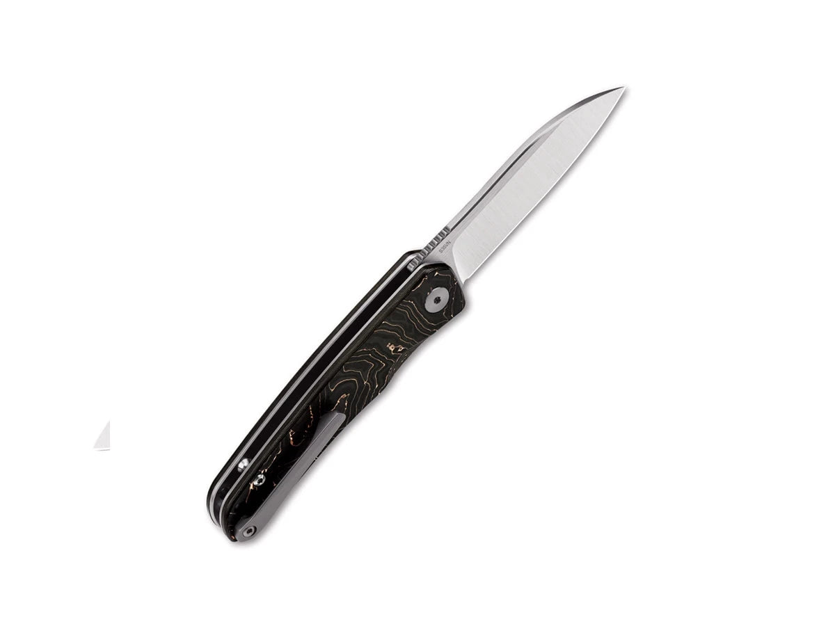 Dettaglio lama S35VN satin QSP Otter CF rame 6,9 cm