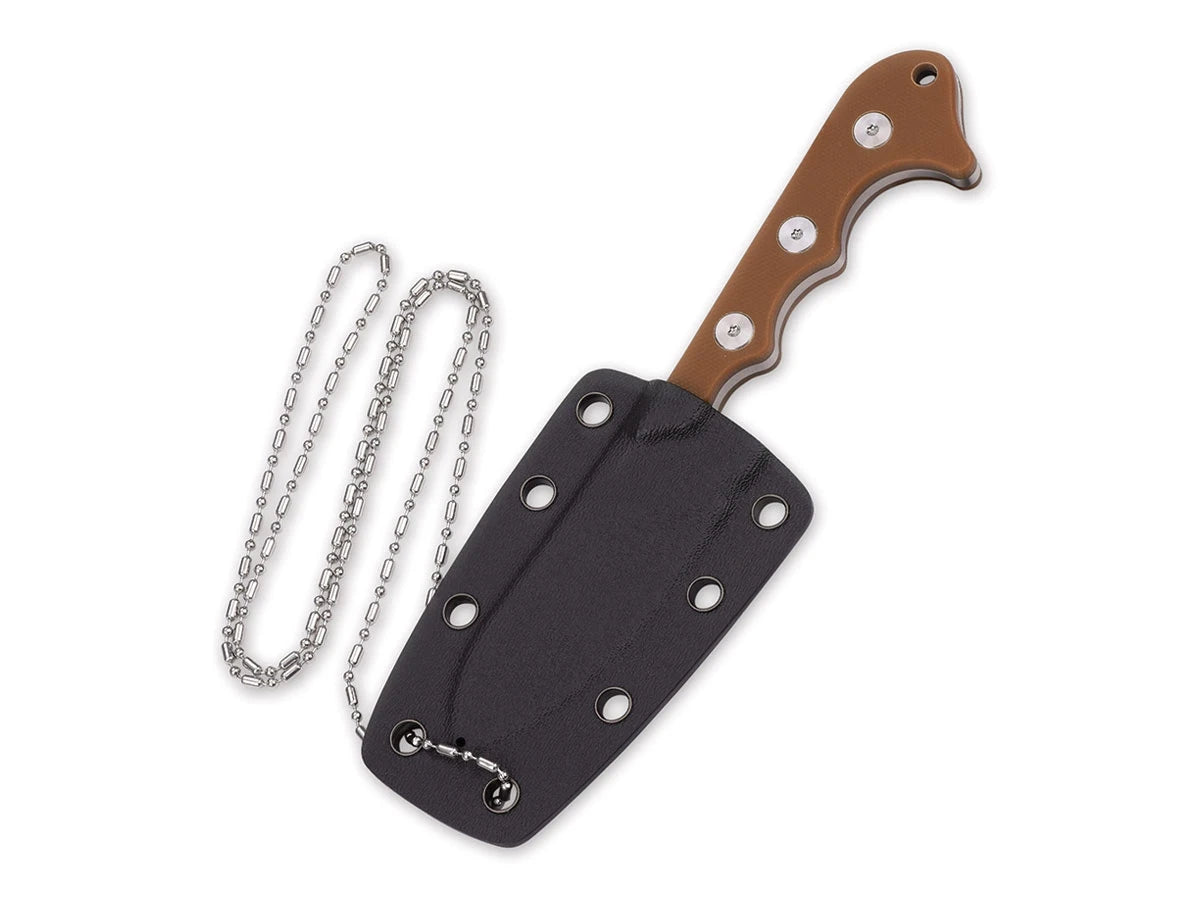 Fodero Kydex coltello da collo QSP Neckmuk marrone con foro catena