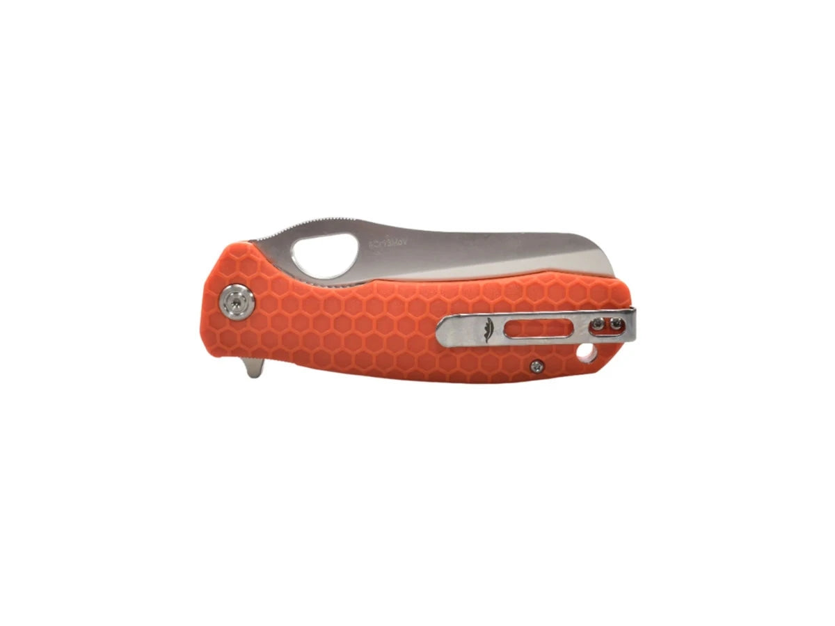 Honey Badger Rescue HB1746, dettaglio lama sheepsfoot e manico FRN arancione