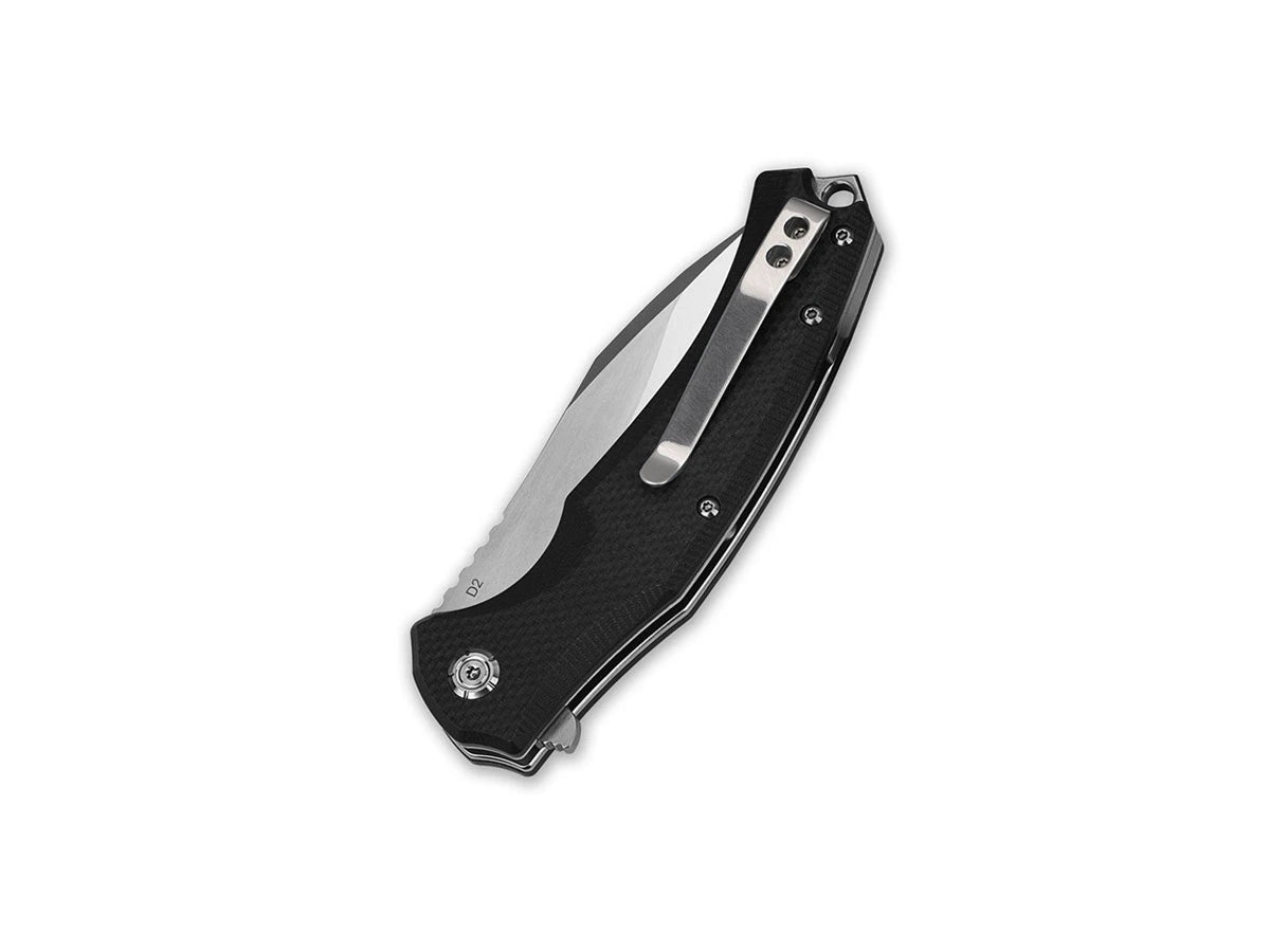 Vista manico G-10 nero QSP Snipe con clip reversibile