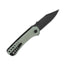 Dettaglio lama clip point 14C28N black QSP Kestrel G-10 giada