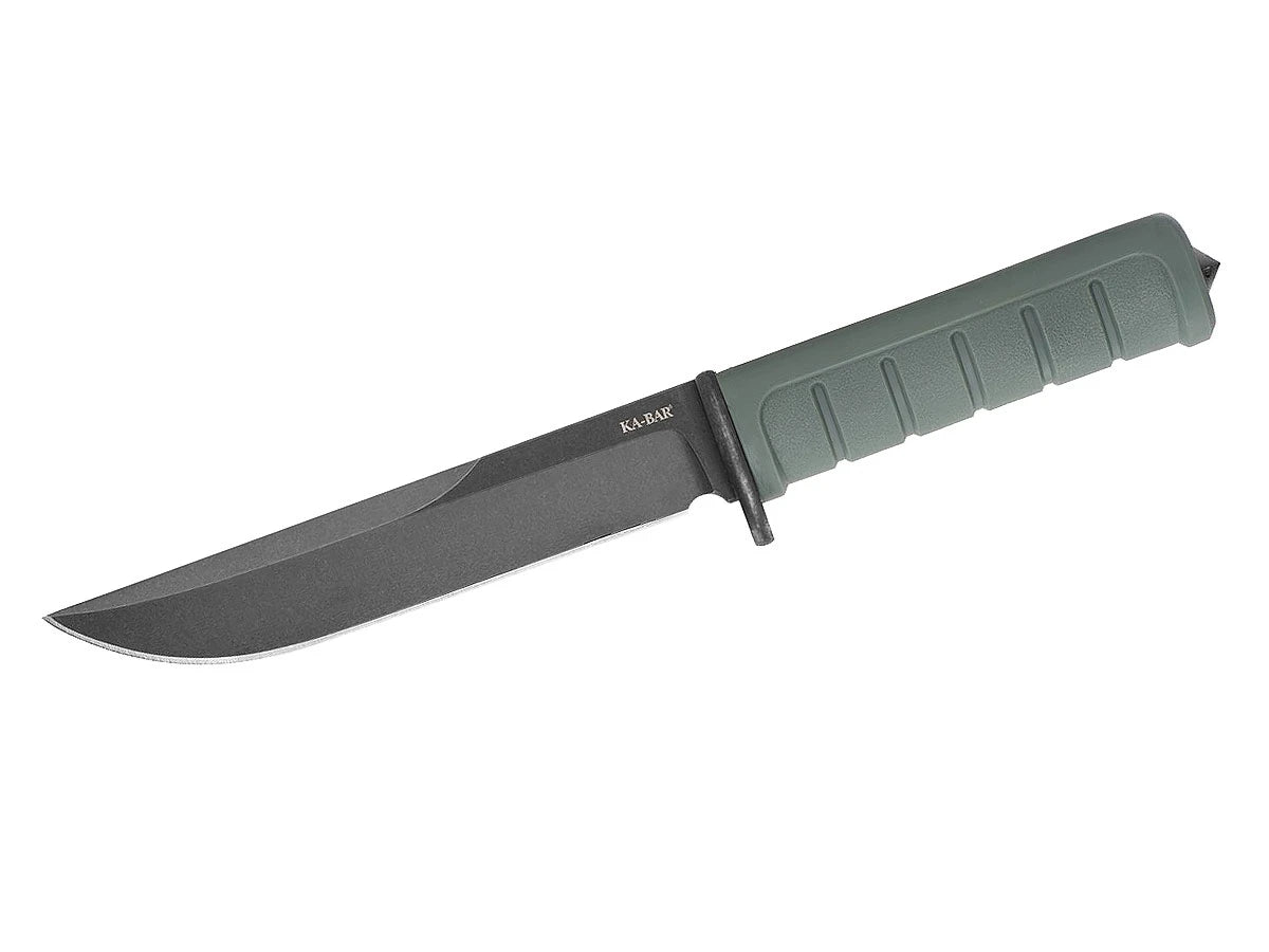 Ka-Bar Dust I 6100 lama clip point D2 Tool Steel nera manico Nylon GFN verde fodero plastica rigida tattico sopravvivenza - vista principale