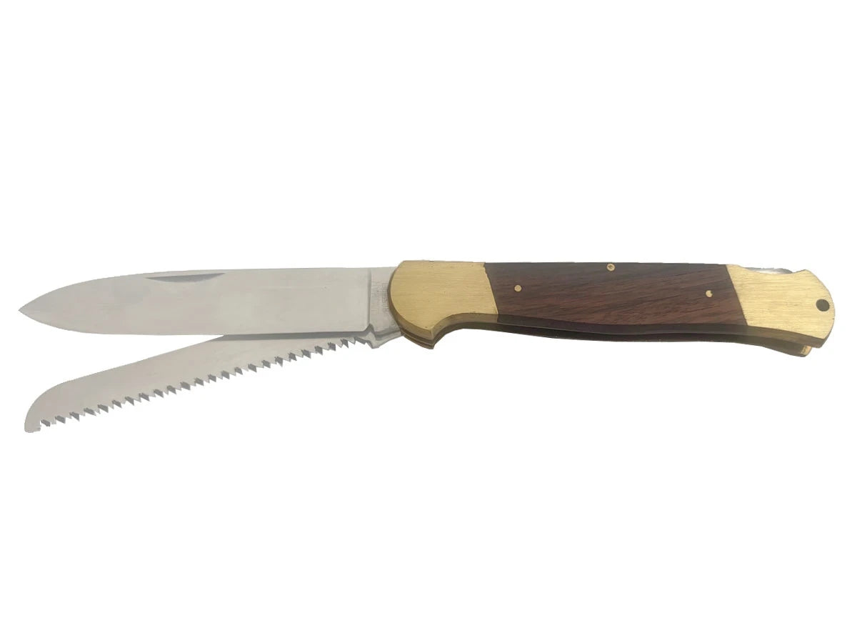 Coltello folding Jaguar mod.130 2 lame manico legno e ottone 24 cm Back Lock Made in Italy