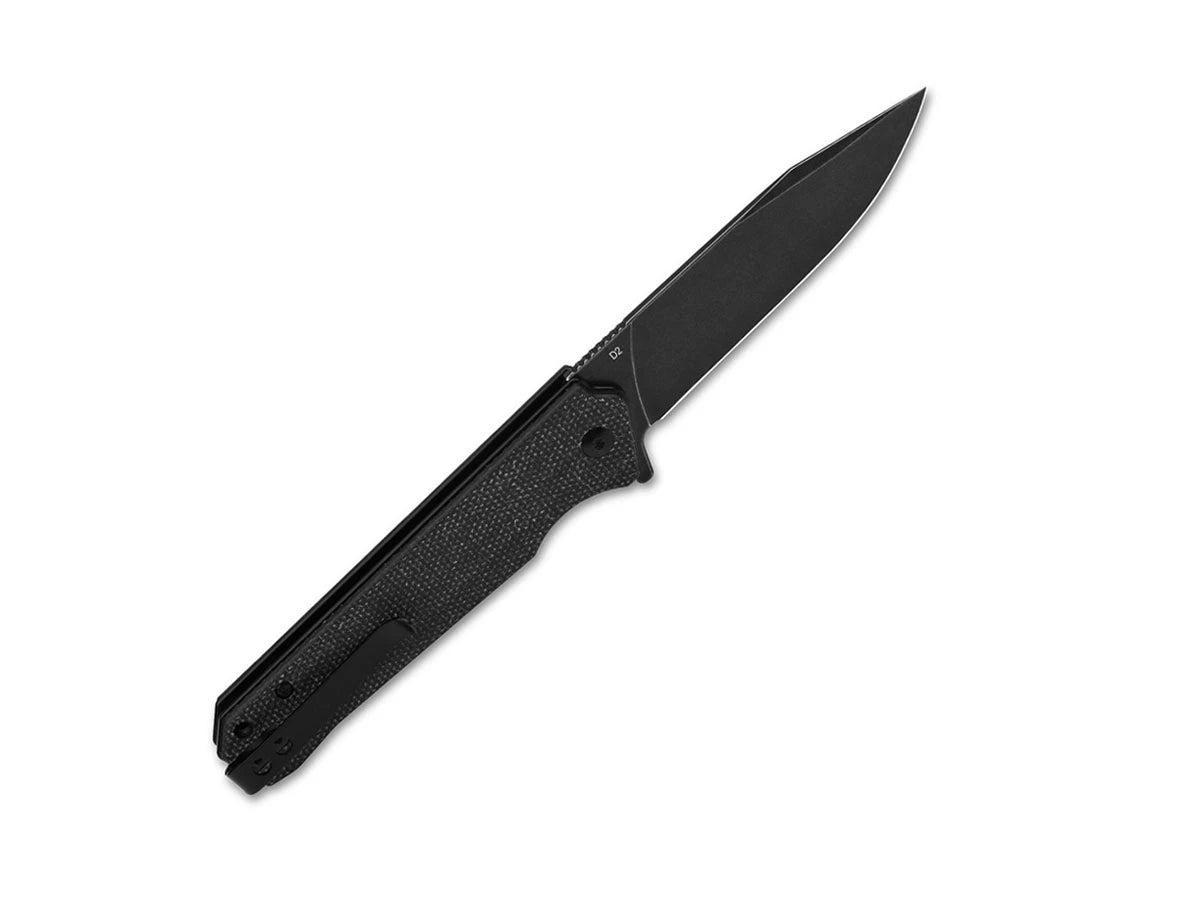 Dettaglio lama D2 stonewash coltello QSP Mamba V2 nero