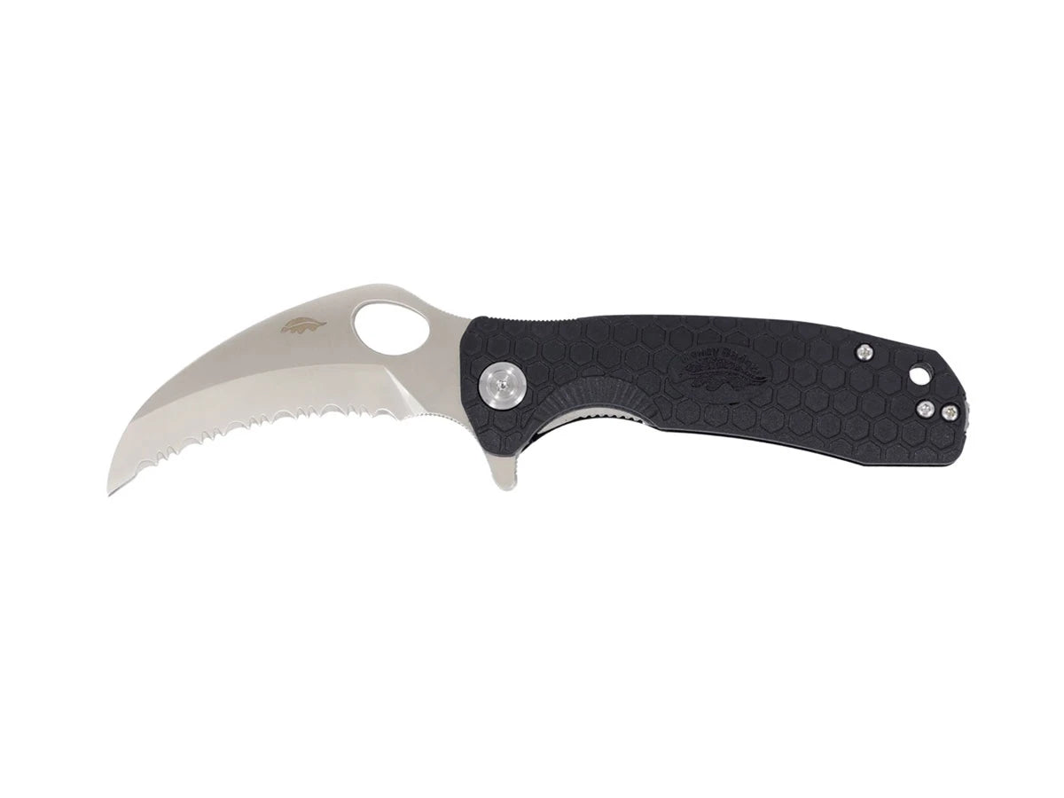 Honey Badger Claw Medium Serrated FRN nero HB1131, lama 8Cr13MoV dentellata artiglio