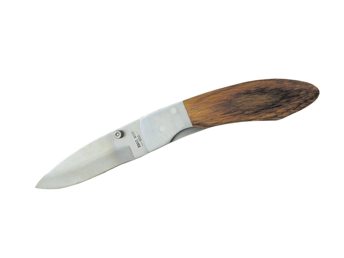 Bear MGC Folding Slim Oak 211 lama drop point acciaio inox 7,5 cm manico quercia Liner Lock fodero cuoio USA