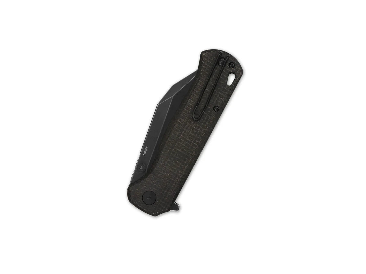 Vista manico micarta marrone QSP Swordfish Black flipper perno pollice