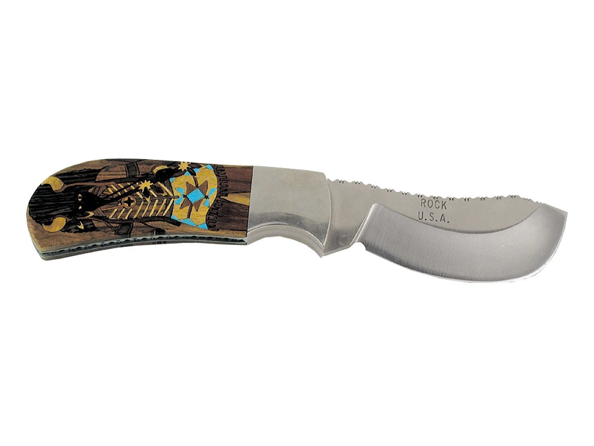 Santa Fe Stoneworks Rock USA Skinner PD filo piano manico intarsiato guancette lama 9 cm fodero cuoio