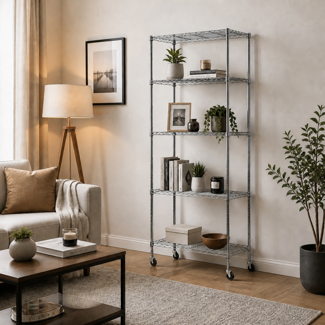 Metallika Scaffale Modulare in Acciaio Cromato 75 × 35 × H 222 cm, 5 Ripiani