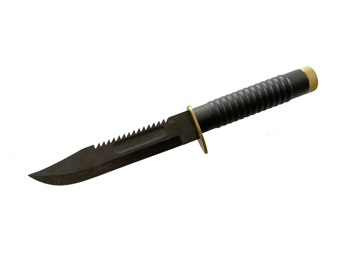 Survival Black Blade 18 cm lama stainless nera dorso sega manico metallo bussola totale 30,5 cm fodero camo