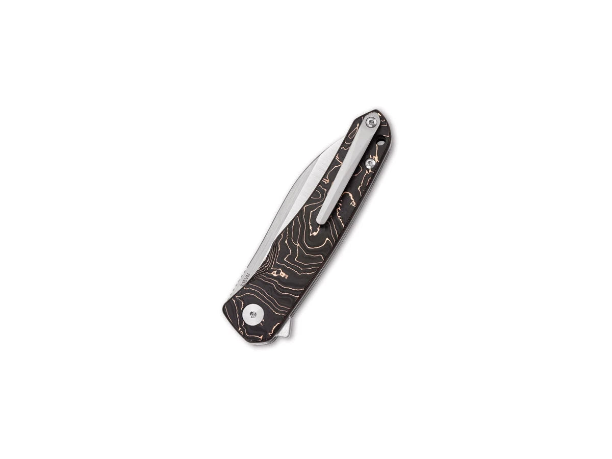 Vista manico CF laminata rame QSP Otter liner lock clip profonda