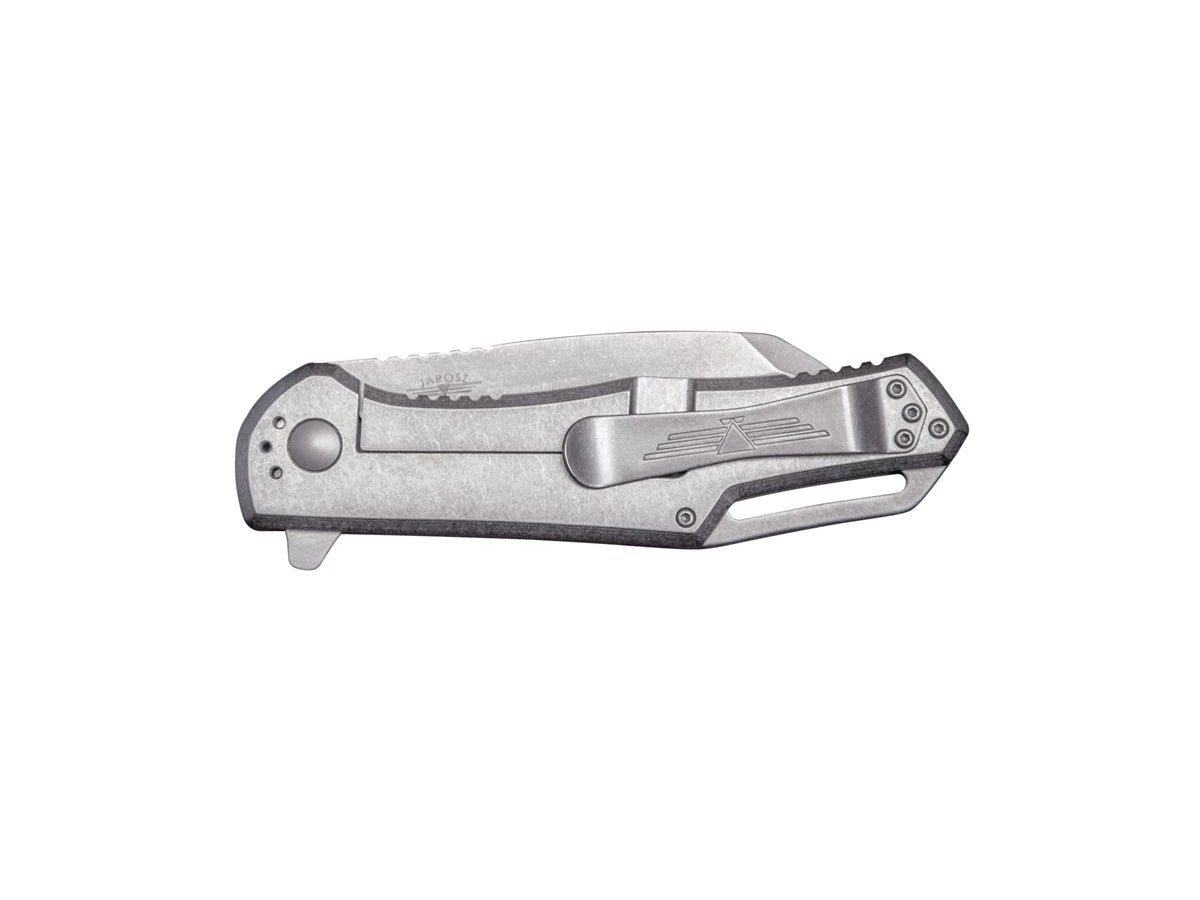 Ka-Bar Jarosz Wharncliff 7508 dettaglio manico G-10 sabbia titanio Frame Lock