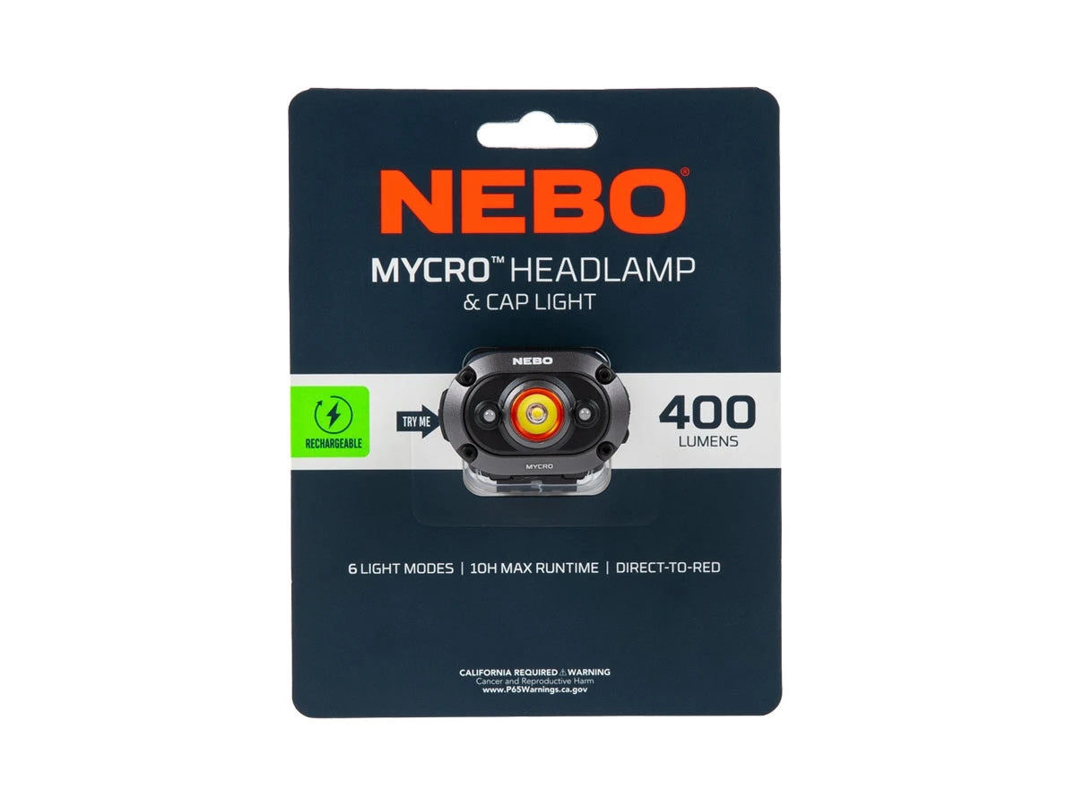 NEBO MYCRO HEADLAMP & CAP Ricaricabile 400 Lumens LED HLP-0011-G