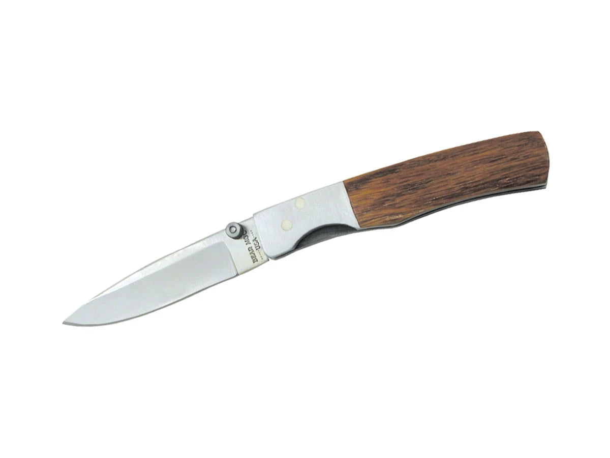 Bear MGC Folding Slim Oak 210 lama drop point acciaio inox 6 cm manico quercia Liner Lock fodero cuoio USA