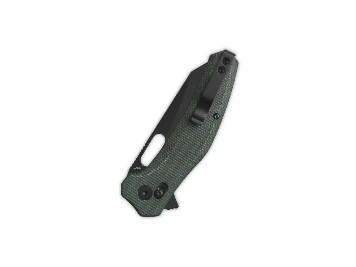 Vista manico micarta verde QSP Emu Black flipper ceramic bearings