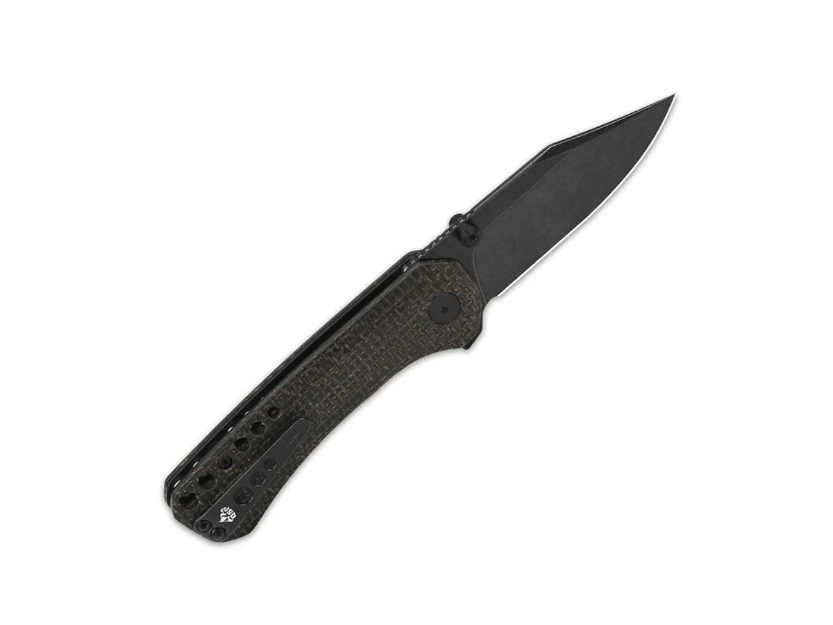 Dettaglio lama clip point 14C28N black stonewash QSP Kestrel