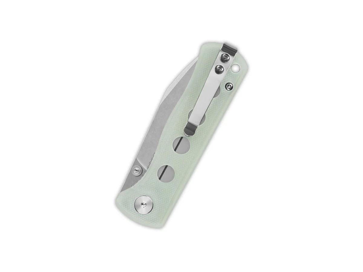 Dettaglio manico G-10 giada QSP Canary Folder liner lock ceramic bearing