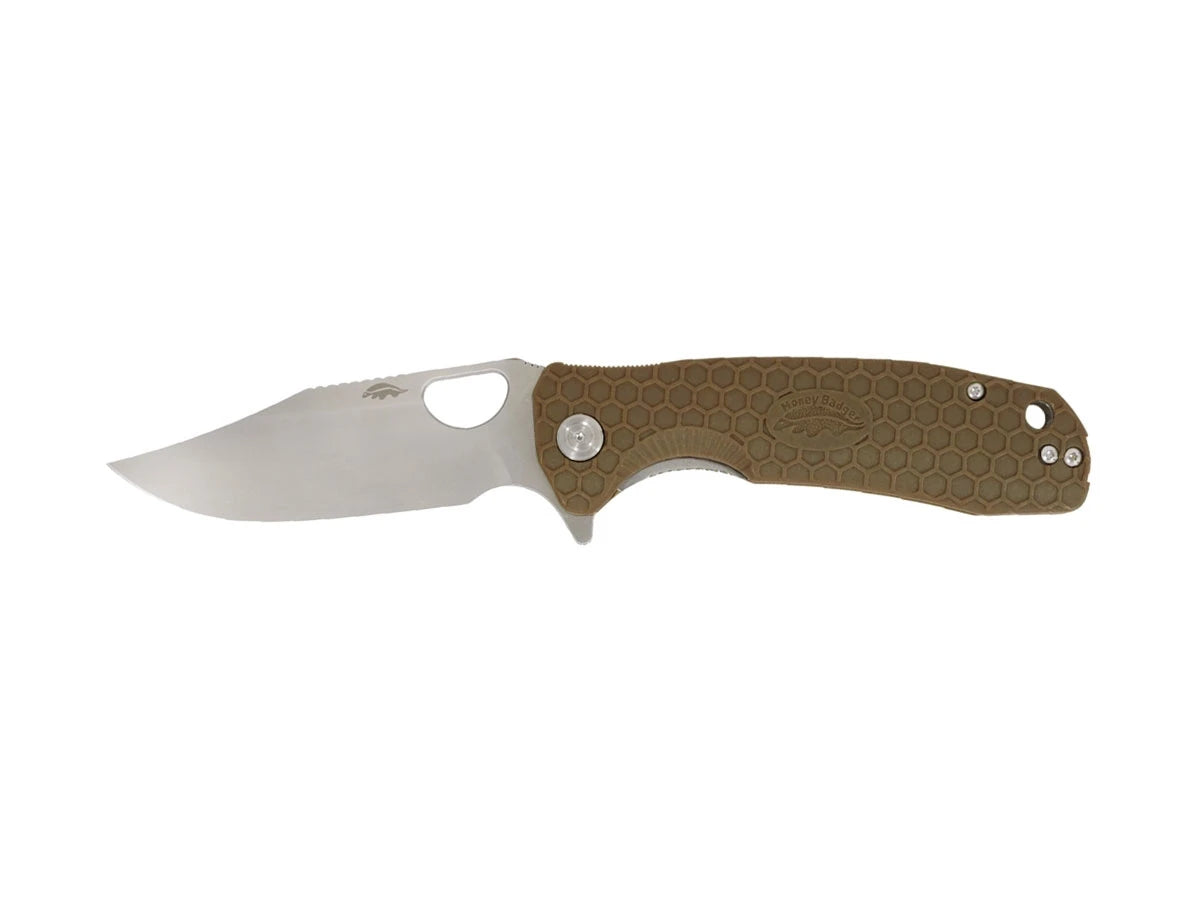 Honey Badger Clip Point Medium FRN tan HB4070, lama 8Cr13MoV falso filo Bowie