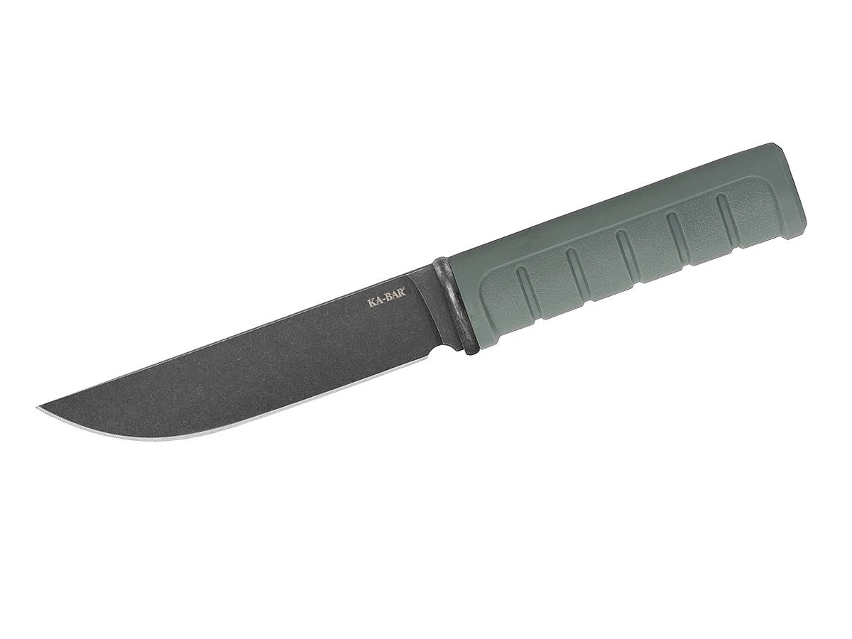 Ka-Bar Dust II 6101 lama clip point D2 Tool Steel nera manico Nylon GFN verde fodero plastica rigida versione compatta - vista principale