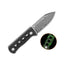 Dettaglio lama Damascus QSP Canary CF triturata verde glow-in-the-dark