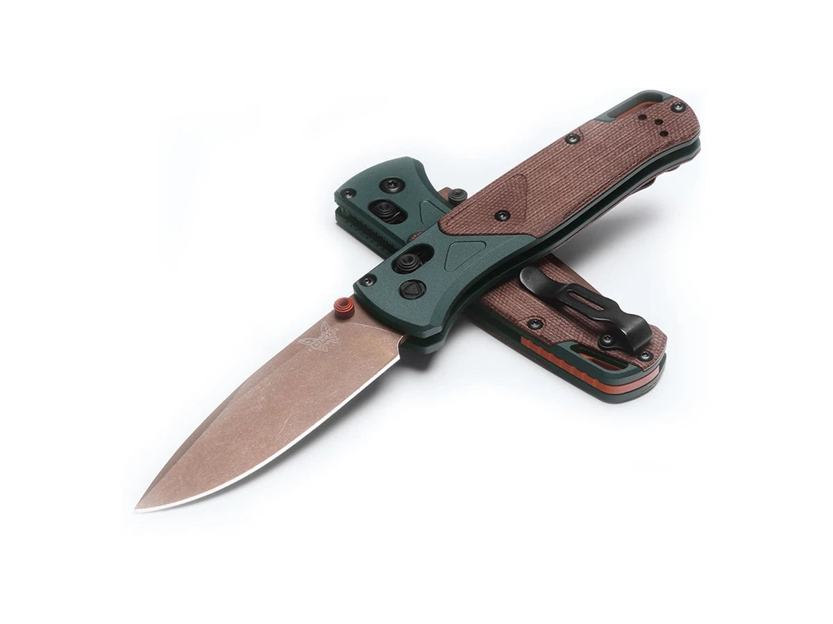 Benchmade BUGOUT 535FE-2602 TAIGA GREEN ALUMINIUM / BROWN CANVAS MICARTA