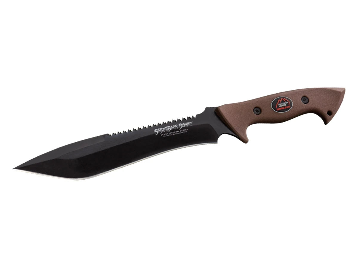 Outdoor Edge Saberback Bowie 65mn Carbon Steel manico TPR lama 26 cm totale 44,2 cm 390 gr fodero Nylon Jerry Hossom - vista principale