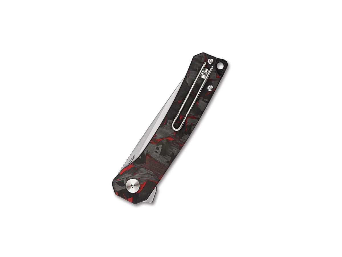 Vista manico G-10 CF tritato rosso QSP Osprey con clip inox