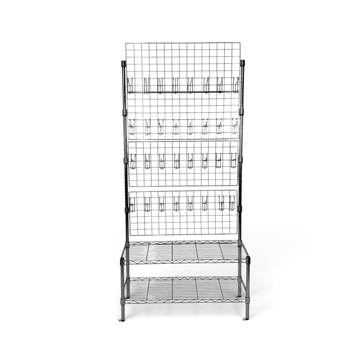 Metallika Espositore Porta Blister H 182 cm con 2 Ripiani 45 × 90 cm e 32 Ganci