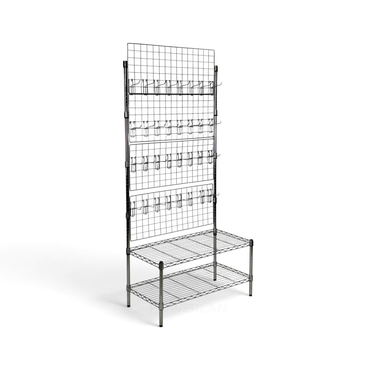 Metallika Espositore Porta Blister H 182 cm con 2 Ripiani 45 × 90 cm e 32 Ganci