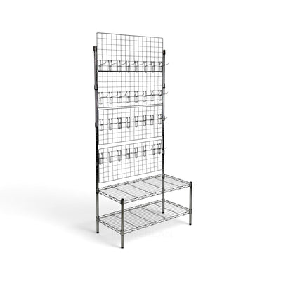 Metallika Espositore Porta Blister H 182 cm con 2 Ripiani 45 × 90 cm e 32 Ganci