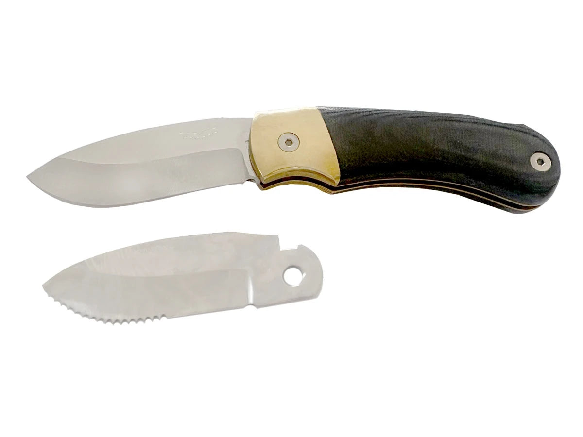 Coltello folding 2 lame intercambiabili manico micarta e ottone 20 cm Made in Italy